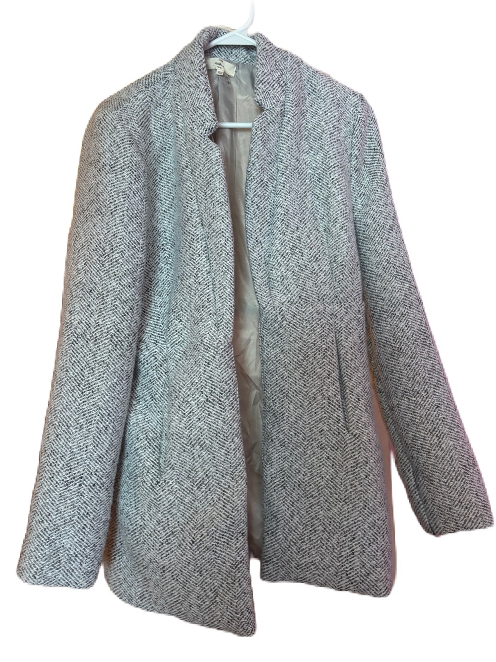 Open-Front Herringbone Coat - Gray